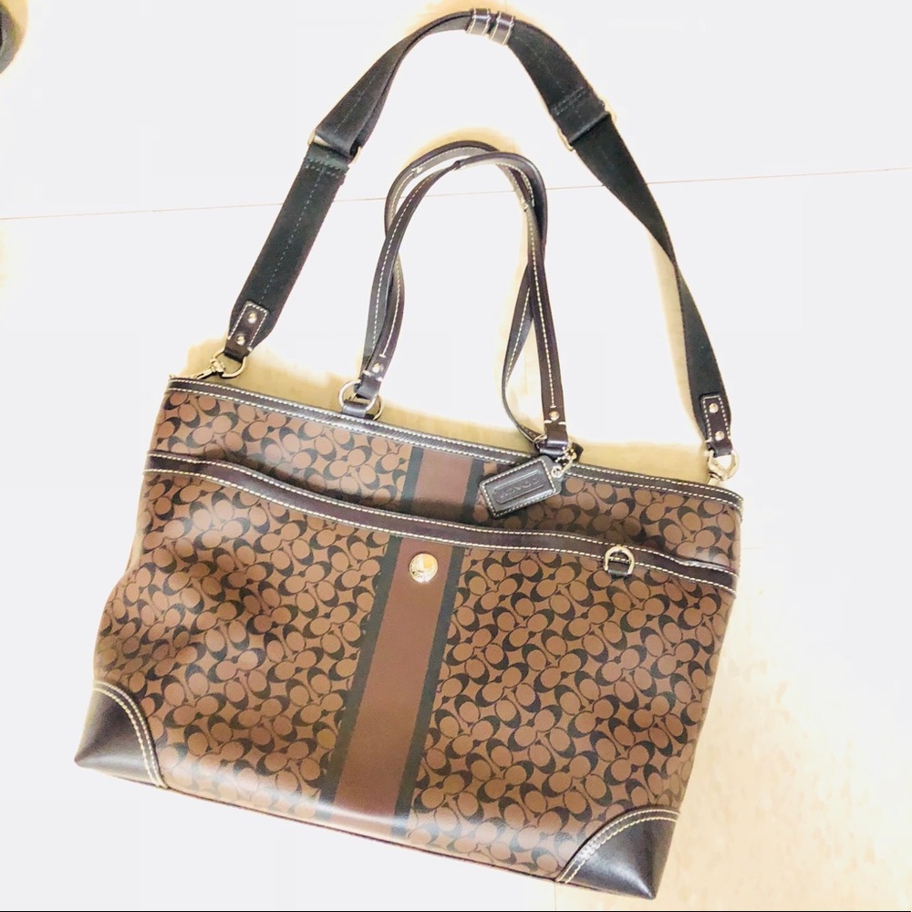 Coach Brown Leather diaper bag with strap like new